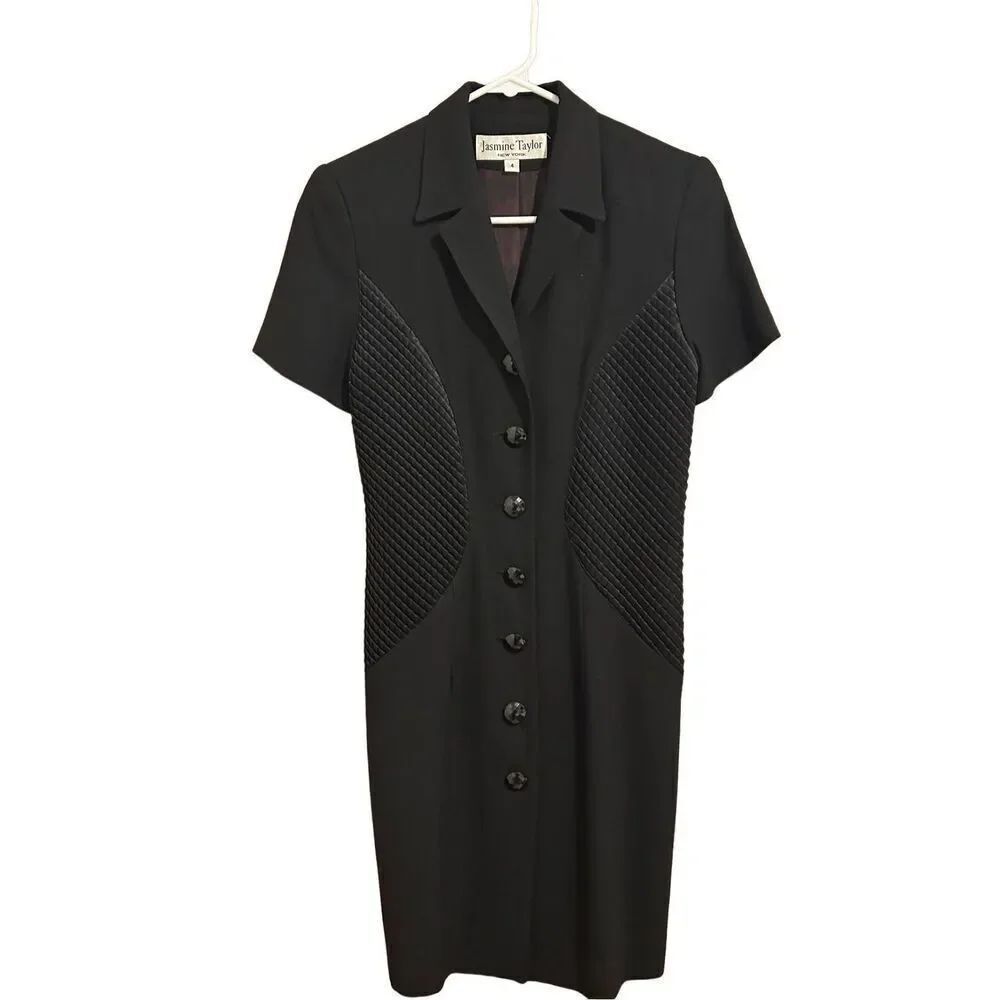 Jasmine Taylor New York Women’s Size 4 Black Button Up V-Neck Dress Short Slv